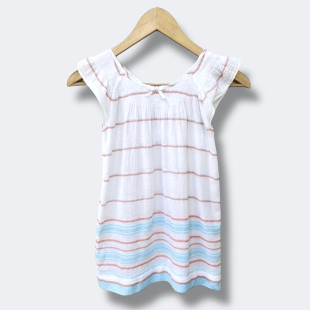 Janie and Jack Dress Girls 5 White Stripe Gauze Flutter Sleeve Beachy